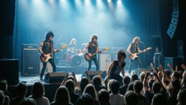 1970s punk rock concert with crowd surfing and raw energy