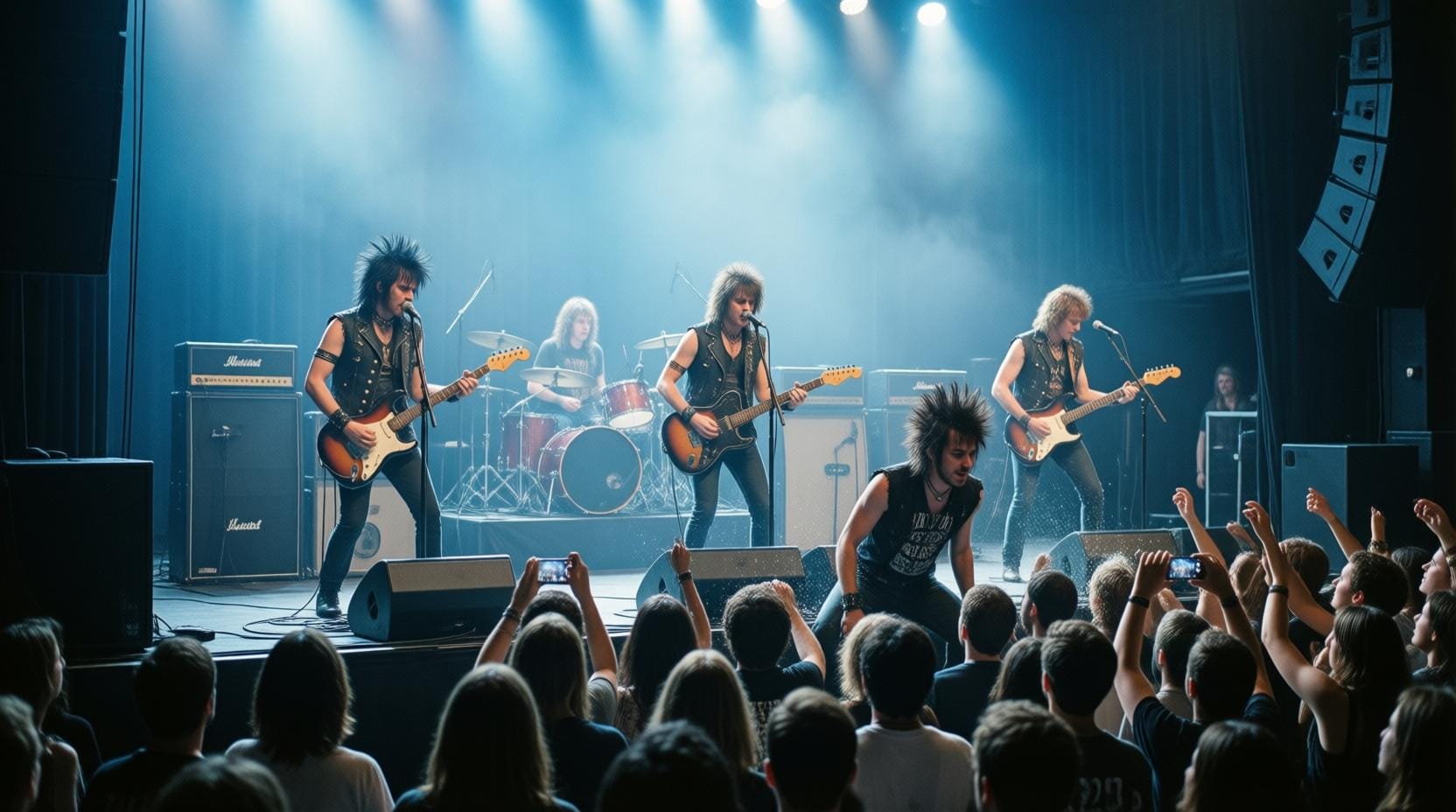 1970s punk rock concert with crowd surfing and raw energy