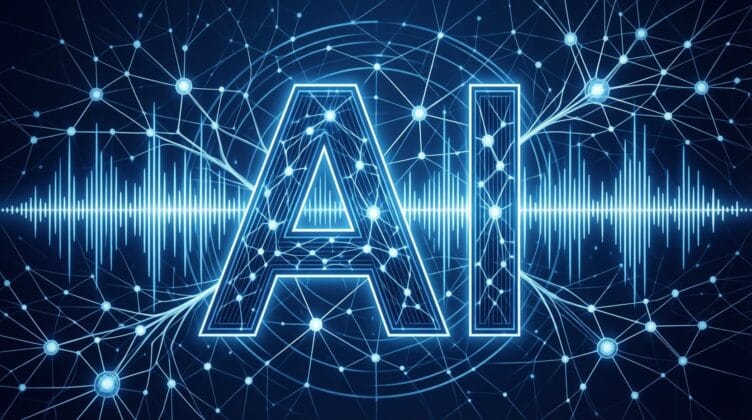 AI generated music visualization with neural network patterns