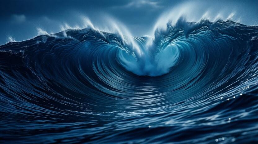 abstract deep blue waves and smooth flowing textures representing deep house music