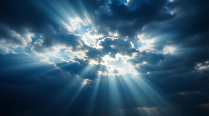 ethereal light rays and atmospheric clouds representing progressive house music