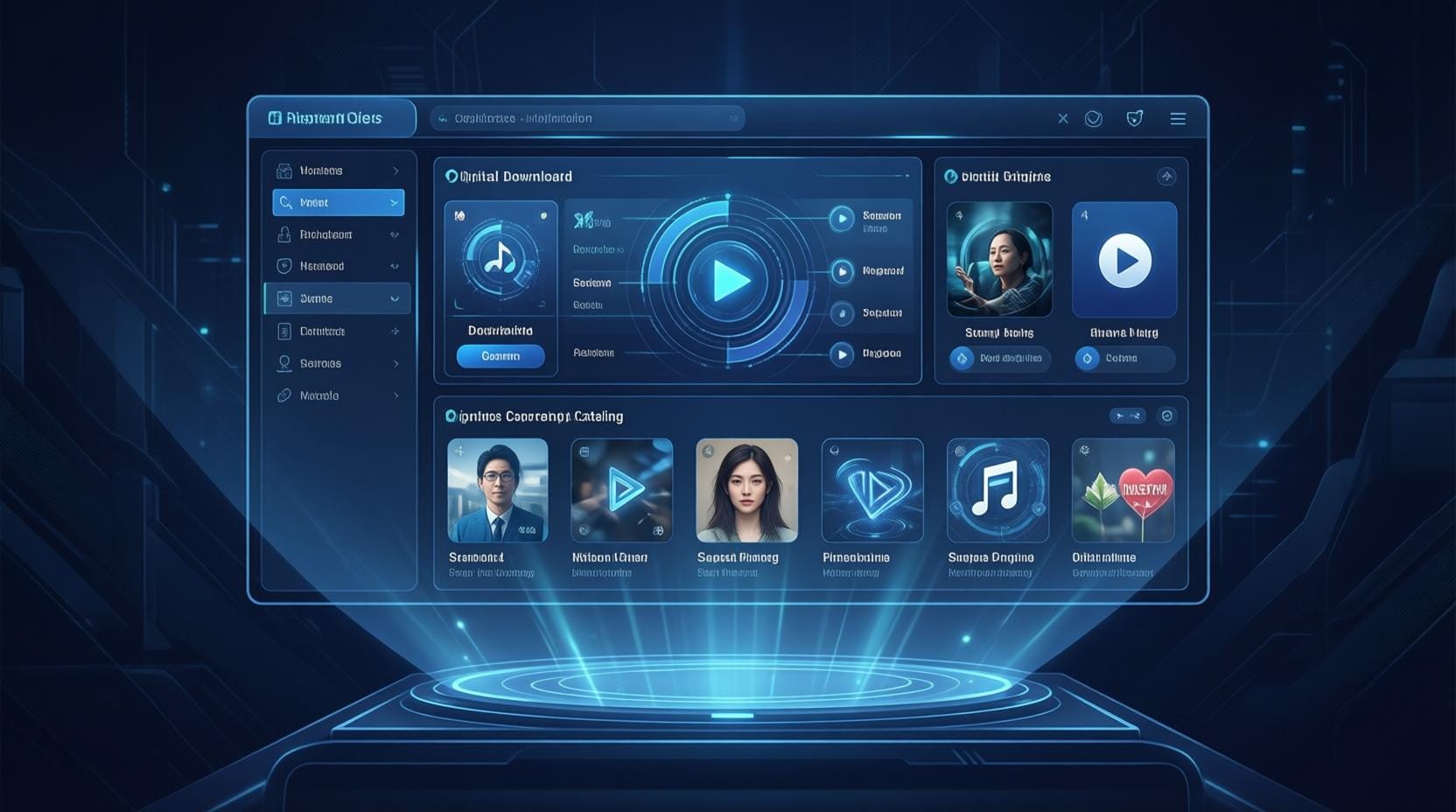 futuristic music interface blending digital downloads