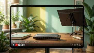 YouTube video tutorial harmonica lesson screen