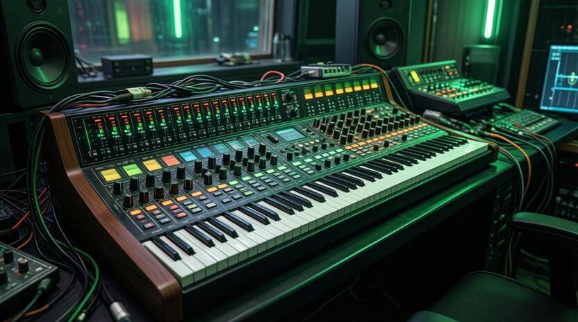 glowing synthesizer melody arpeggio electronic music production studio