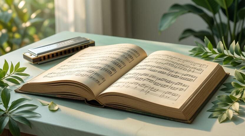 music book harmonica sheet music open pages