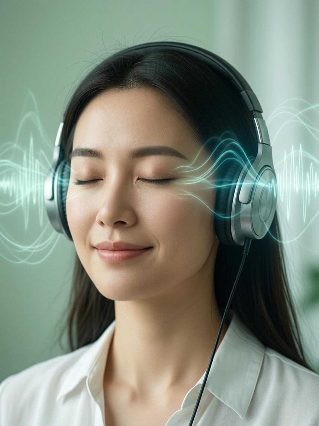 person wearing headphones with eyes closed