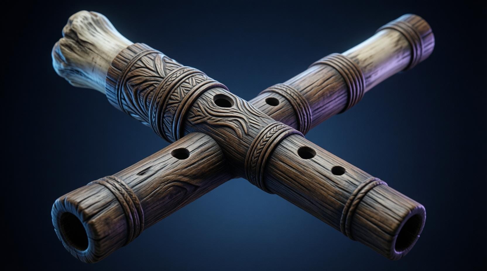 wooden shamanic flute bone flute traditional indigenous instrument close up
